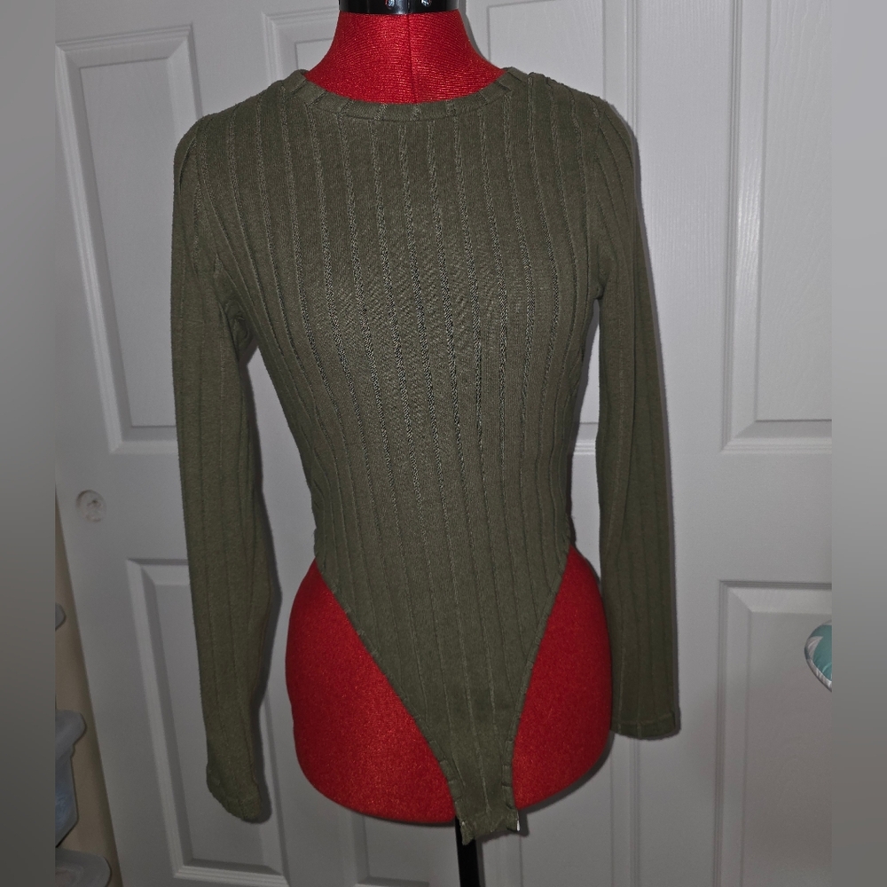 Olive Green Ribbed Long Sleeve Bodysuit